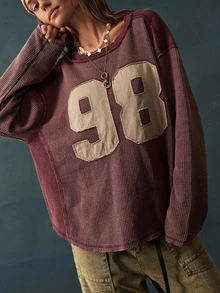 Bohemela Women's Casual Streetwear Graphic T-Shirt With A Vintage Washed Finish For Fall, Perfect For Vacations, Going Out School Everyday, And Halloween Khaki - Burgundy - View 1
