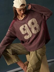Bohemela Women's Casual Streetwear Graphic T-Shirt With A Vintage Washed Finish For Fall, Perfect For Vacations, Going Out School Everyday, And Halloween Khaki - Burgundy - View 9