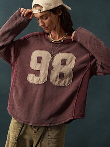 Bohemela Women's Casual Streetwear Graphic T-Shirt With A Vintage Washed Finish For Fall, Perfect For Vacations, Going Out School Everyday, And Halloween Khaki - Burgundy - View 4