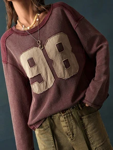 Bohemela Women's Casual Streetwear Graphic T-Shirt With A Vintage Washed Finish For Fall, Perfect For Vacations, Going Out School Everyday, And Halloween Khaki - Burgundy - View 3