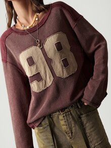 Bohemela Women's Casual Streetwear Graphic T-Shirt With A Vintage Washed Finish For Fall, Perfect For Vacations, Going Out School Everyday, And Halloween Khaki - Burgundy - View 8