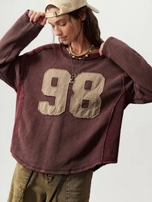 Bohemela Women's Casual Streetwear Graphic T-Shirt With A Vintage Washed Finish For Fall, Perfect For Vacations, Going Out School Everyday, And Halloween Khaki - Burgundy - View 2