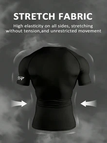 Gym Rark Men's Graphic Print Round Neck Short Sleeve Top And Drawstring Waist Shorts Sports Athleisure Athletic Suit, Gym Workout Black Summer - Black - View 2