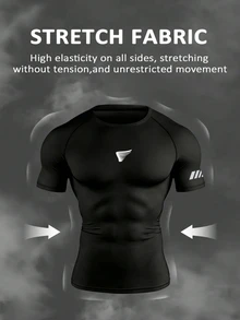 Gym Rark Men's Graphic Print Round Neck Short Sleeve Top And Drawstring Waist Shorts Sports Athleisure Athletic Suit, Gym Workout Black Summer - Black - View 5