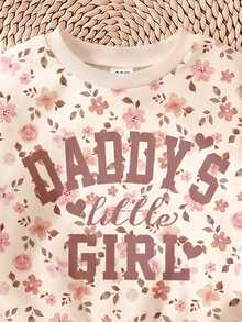柔霧紫色 可愛甜美「Daddy's Girl」❤ 波希米亞花卉圖案 少女休閒舒適寬鬆圓領衛衣＋內搭褲 2件套，適合秋冬日常、校園、親子、姊妹穿搭，秋季氛圍，新季節新風格新套裝 - 彩色 - 查看 4