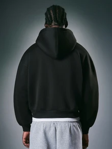 STYNVO 男士字母圖案拉鍊休閒日常連帽衫 - 黑色 - 查看 2