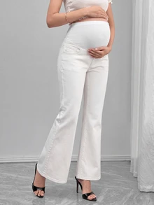 SHEIN Celana Jeans Kasual Serbaguna Model Lurus dengan Pinggang yang Dapat Diatur untuk Wanita Hamil - Putih - View 4