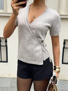 Siren Gaze Women's New Autumn/Winter Lace-Up Knit Top - Apricot - View 4