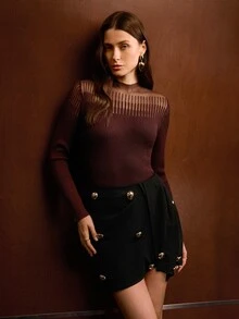 MOTF PREMIUM WOMEN'S STAND COLLAR LONG SLEEVE SLIM FIT VERSATILE SWEATER - Chocolate Brown - View 8