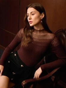 MOTF PREMIUM WOMEN'S STAND COLLAR LONG SLEEVE SLIM FIT VERSATILE SWEATER - Chocolate Brown - View 6