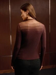 MOTF PREMIUM WOMEN'S STAND COLLAR LONG SLEEVE SLIM FIT VERSATILE SWEATER - Chocolate Brown - View 3
