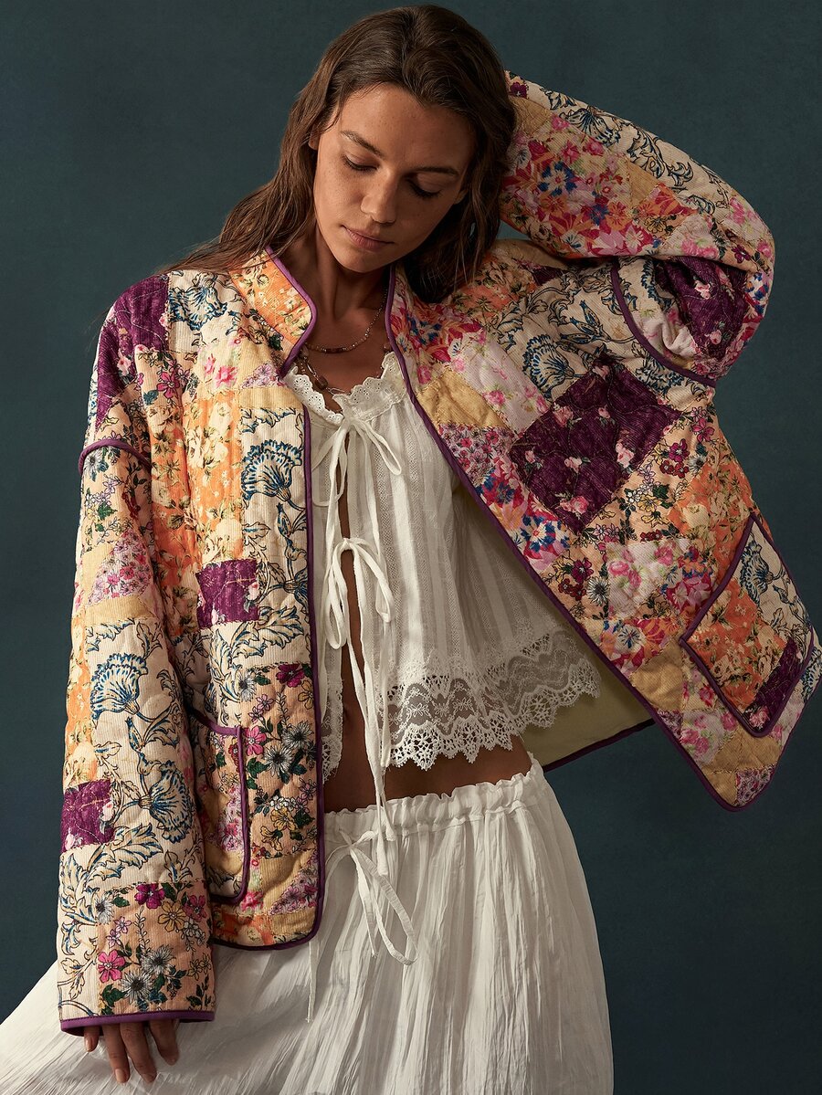 Bohemela 休閒鄉村風復古波希米亞寬鬆編織印花女款常規夾克 米色 秋季 週末日常 外出 夜生活 - 彩色 - 查看 1