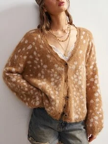 Bohemela 女款 V 領長袖單排扣鹿紋波西米亞風休閒開襟衫，百搭日常旅行秋季款 - 彩色 - 查看 5