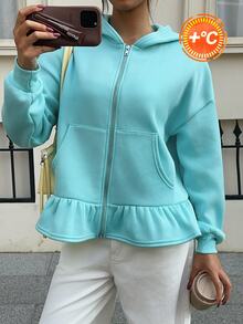 Siren Gaze Autumn/Winter New Thermal Lined Thick Blue-Green Sweatshirt For Women - Mint Blue - View 4