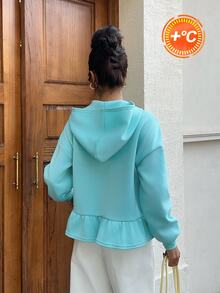 Siren Gaze Autumn/Winter New Thermal Lined Thick Blue-Green Sweatshirt For Women - Mint Blue - View 2