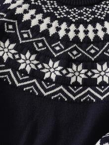 SHEIN 男童圓領針織套頭長袖毛衣，舒適色塊藍白配色，時尚百搭休閒款，適合秋冬日常穿著、外出、旅行與上學 - 藏蓝色 - 查看 3