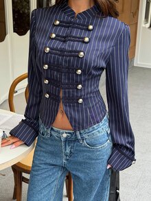 Siren Gaze Autumn/Winter New Navy Blue Napoleon Jacket For Women - Navy Blue - View 10