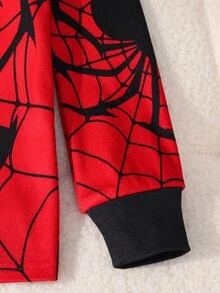 SHEIN Baby Boy Contrast Color Spider Asymmetric Print Crew Neck Long Sleeve Pullover Sweatshirt, Versatile Comfortable, College Sports Casual, Suitable For Spring Summer Autumn Winter, Slim Fit - Multicolor - View 7