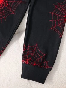 SHEIN Baby Boy Contrast Color Spider Asymmetric Print Crew Neck Long Sleeve Pullover Sweatshirt, Versatile Comfortable, College Sports Casual, Suitable For Spring Summer Autumn Winter, Slim Fit - Multicolor - View 4