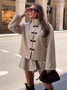 Siren Gaze Autumn/Winter New Chinese Style Frog Button Trench Coat For Women - Khaki - View 9