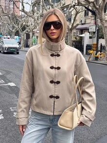 Siren Gaze Autumn/Winter New Chinese Style Frog Button Trench Coat For Women - Khaki - View 10