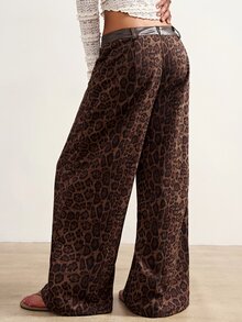 Bohemela Women's Leopard-Print Loose Wide-Leg Fashion Pants, Perfect For Fall Vacations, Music Festivals, Everyday Wear, Halloween, Parties, And Travel. - Brown - View 6