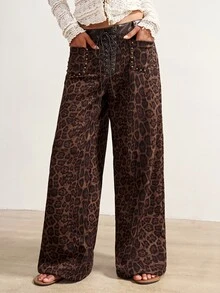 Bohemela Women's Leopard-Print Loose Wide-Leg Fashion Pants, Perfect For Fall Vacations, Music Festivals, Everyday Wear, Halloween, Parties, And Travel. - Brown - View 3