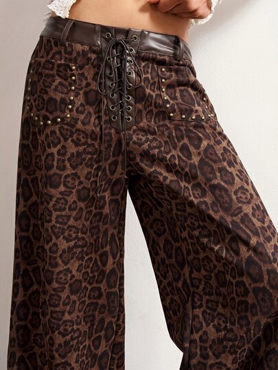 Bohemela Women's Leopard-Print Loose Wide-Leg Fashion Pants, Perfect For Fall Vacations, Music Festivals, Everyday Wear, Halloween, Parties, And Travel.