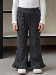 Dazy Kids Young Girl Polka Dot Casual Versatile Daily Wear Flare Pants - Grey - View 5