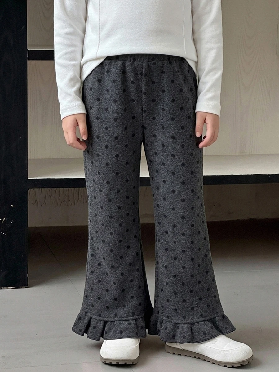 Dazy Kids Young Girl Polka Dot Casual Versatile Daily Wear Flare Pants - Grey - View 1