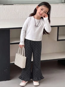 Dazy Kids Young Girl Polka Dot Casual Versatile Daily Wear Flare Pants - Grey - View 7