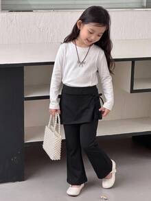Dazy Kids Young Girl 2 In 1 Flare Leggings, Casual Autumn/Winter Elastic Fitted Base Layer - Black - View 4
