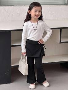 Dazy Kids Young Girl 2 In 1 Flare Leggings, Casual Autumn/Winter Elastic Fitted Base Layer - Black - View 7