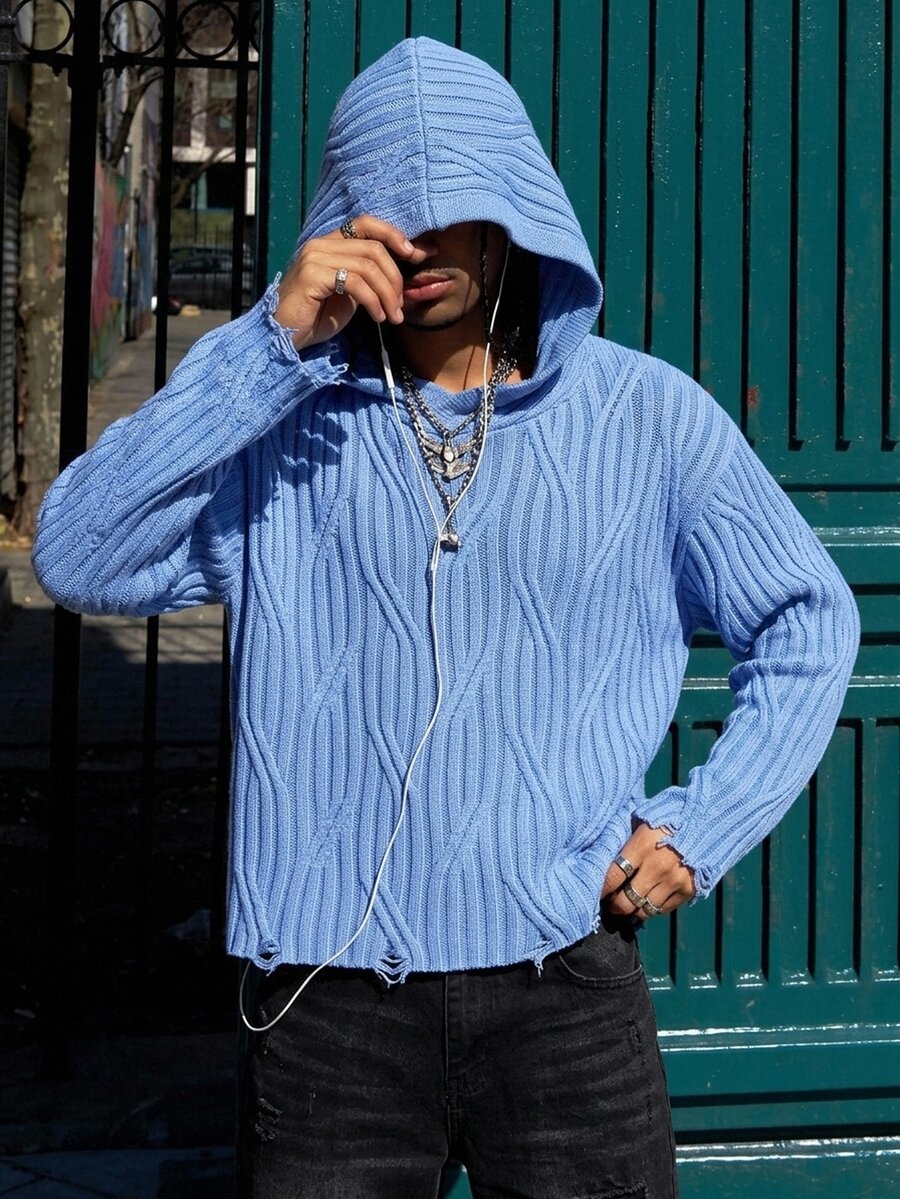 NEOSTRIT Hoodies, Men's Streetwear Colorblock Fashion Ribbed Long Sleeve Sweatshirt Y2k Couple Matching Outfit Fall Pull, Sweaters - Blue - View 1