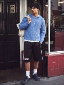 NEOSTRIT Hoodies, Men's Streetwear Colorblock Fashion Ribbed Long Sleeve Sweatshirt Y2k Couple Matching Outfit Fall Pull, Sweaters - Blue - View 4