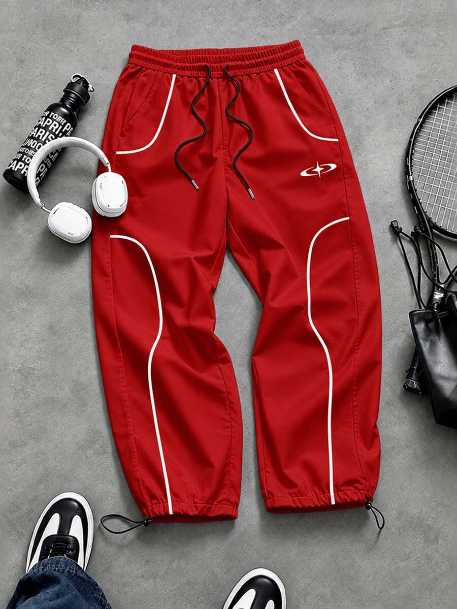 Gym Rark Men's Geometric Print Drawstring Waist Loose Fit Sports Long Pants, Gym - Multicolor - View 1