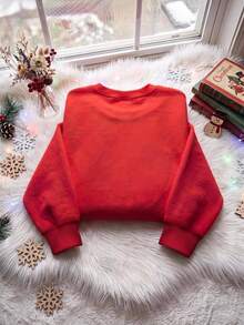 SHEIN EZwear 秋冬新款聖誕馴鹿逼真刺繡圖案圓領長袖寬鬆加厚女款運動衫，適合假期、秋季上衣，適用日常通勤、約會、派對，秋冬夏季通用，聖誕節、新年、感恩節、派對、新年 - 紅色 - 查看 2