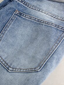 Momance Celana Jeans Hamil Minimalis Nyaman Model Lebar dengan Kantong - Medium Wash - View 10