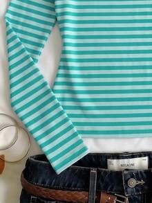 Teen Girls Casual Minimalist Fitted Crew Neck Long Sleeve Base Layer T-Shirt, Suitable For Autumn/Winter, Short Length - Multicolor - View 4