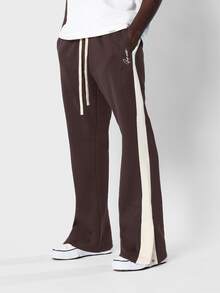 SUMWON Flared Bootcut Track Pants With Contrast Side Panel Stripe Drawstring Waist And Script Logo Detail - Chocolate Brown - View 5