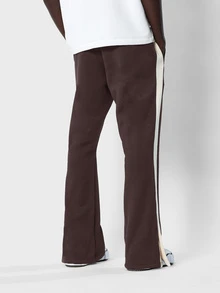 SUMWON Flared Bootcut Track Pants With Contrast Side Panel Stripe Drawstring Waist And Script Logo Detail - Chocolate Brown - View 4