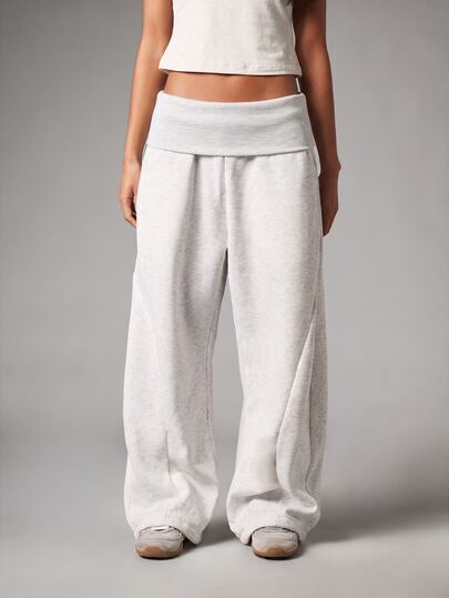 MISSGUIDED Oversized Wide Leg Fleece Sweatpants With Foldover Waistband Casual Lounge Pants Full Length Drawstring Relaxed Fit Fall Winter Essential