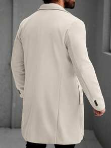 Manfinity Mode Men's Solid Color Pocket & Button Front Long Sleeve Overcoat, Autumn Fall, Winter Ceremony - Apricot - View 2