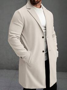 Manfinity Mode Men's Solid Color Pocket & Button Front Long Sleeve Overcoat, Autumn Fall, Winter Ceremony - Apricot - View 5