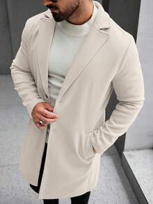 Manfinity Mode Men's Solid Color Pocket & Button Front Long Sleeve Overcoat, Autumn Fall, Winter Ceremony - Apricot - View 4