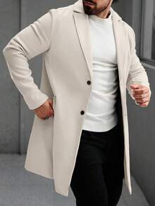 Manfinity Mode Men's Solid Color Pocket & Button Front Long Sleeve Overcoat, Autumn Fall, Winter Ceremony - Apricot - View 3