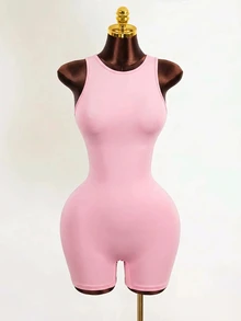 Mistrie Women's Solid Color Back Twist Cutout Design Sleeveless Sports Romper Gym Pink Summer Athleisure Sexy - Pink - View 7