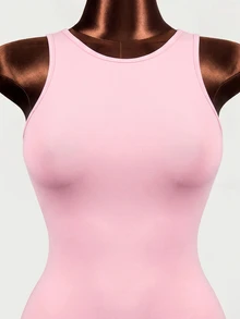 Mistrie Women's Solid Color Back Twist Cutout Design Sleeveless Sports Romper Gym Pink Summer Athleisure Sexy - Pink - View 10