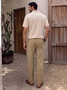 Manfinity RebelGame Men Solid Drawstring Waist Trousers - Mocha Brown - View 5