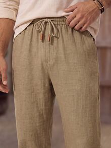 Manfinity RebelGame Men Solid Drawstring Waist Trousers - Mocha Brown - View 4